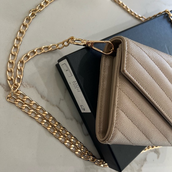 Beige Saint Laurent Cassandre Envelope Flap Wallet on Chain - Picture 7 of 15